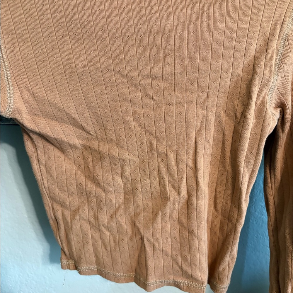 American Eagle Pointelle Orange Mock Neck Long Sleeve - Picture 6 of 6